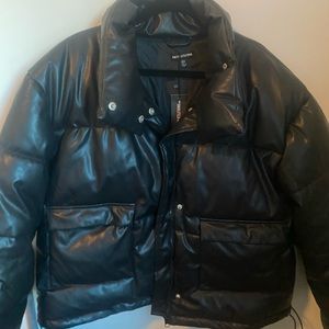Brand new black leather puffer